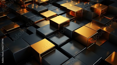 black and gold 3D Cubes Geometry Backdrop - background design illustration with geometric shapes representing innovative technology design - geometric blocks in perspective - generative ai