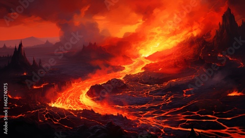 Beautiful rectangle color volcano lava sunset pain image Ai generated art