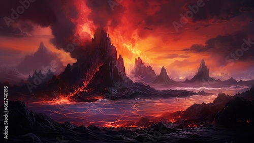 Beautiful rectangle color volcano lava sunset pain image Ai generated art