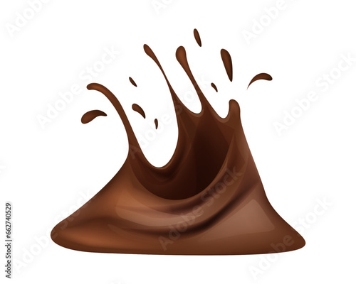 Realistic chocolate corona splash. Splashing and whirl chocolate liquid for design. Vector illustration EPS10