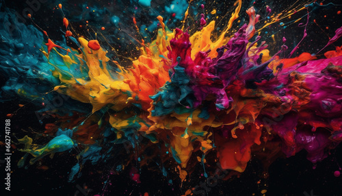 Vibrant colors exploding in a chaotic, futuristic galaxy backdrop generated by AI