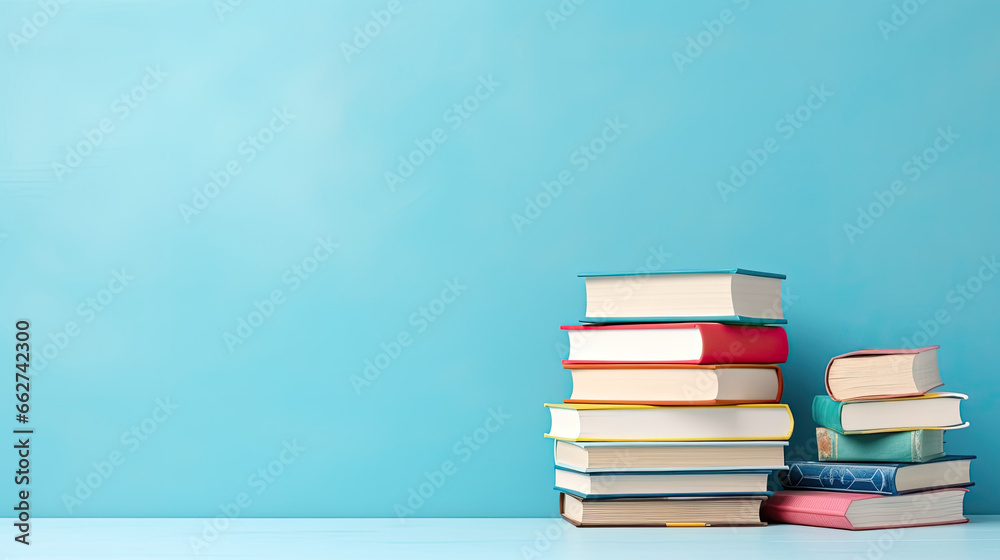 School books on the light blue background School books on the light blue background