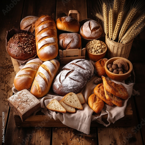 並べられた様々な種類の美味しそうなパン