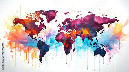 Watercolor colored World map photo