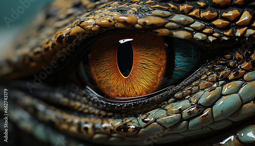 Spooky reptile staring  dangerous eyes watching  nature enchanting portrait generated by AI