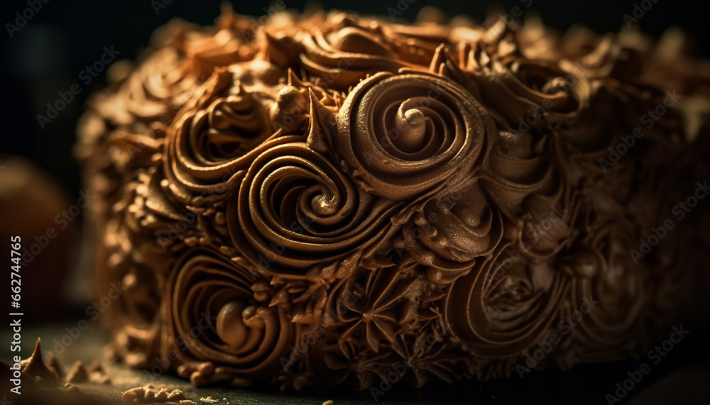 Ornate chocolate sculpture, a symbol of indulgence and elegance generated by AI Ornate chocolate sculpture, a symbol of indulgence and elegance generated by AI