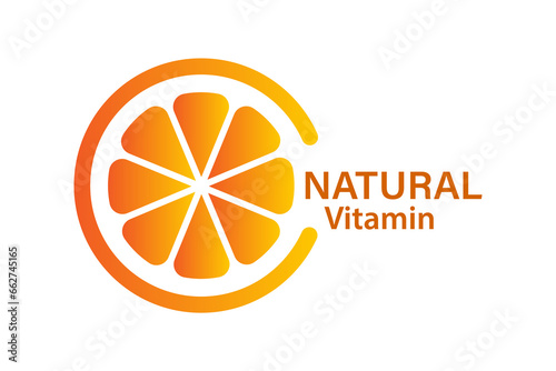 The concept of vitamin C, citrus fruits, healthy. Natural vitamin. Аbstract slice of orange in the form of the letter C. Can be used for a logo, icon, on web pages.