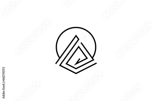 Pyramid logo design with sun background in line art style