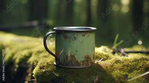 Coffee cup green blur nature green forest photography image Ai generated art