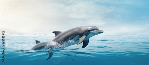Marine mammals known as dolphins With copyspace for text