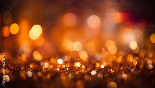 Golden circles of light illuminate the festive winter party scene generated by AI