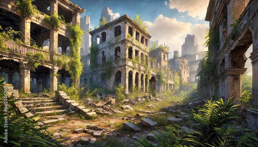 Ruined city,Plants, dead and death; the abstraction of the apocalypse,Inside the auditorium