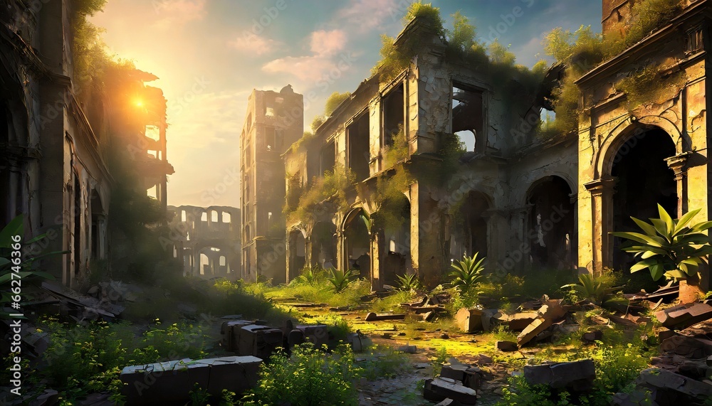 Ruined city,Plants, dead and death; the abstraction of the apocalypse,Inside the auditorium