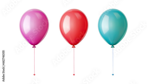 pink red blue balloons isolated on transparent background cutout