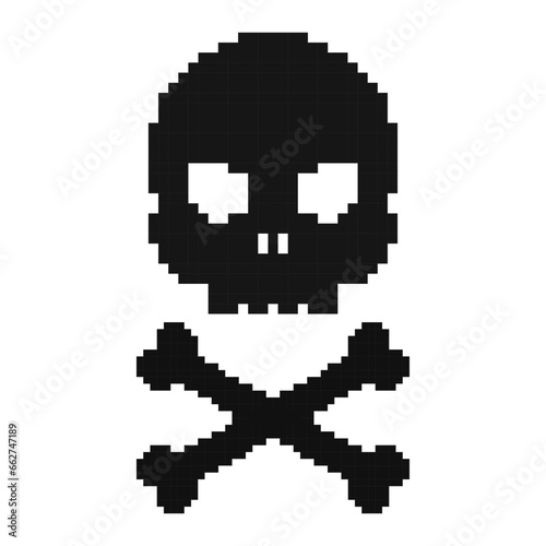 Black skull and crossbones pixel art style