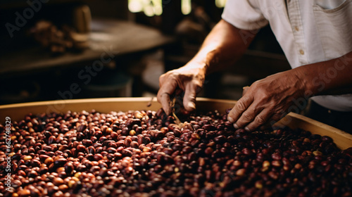 Coffee beans sorting hands