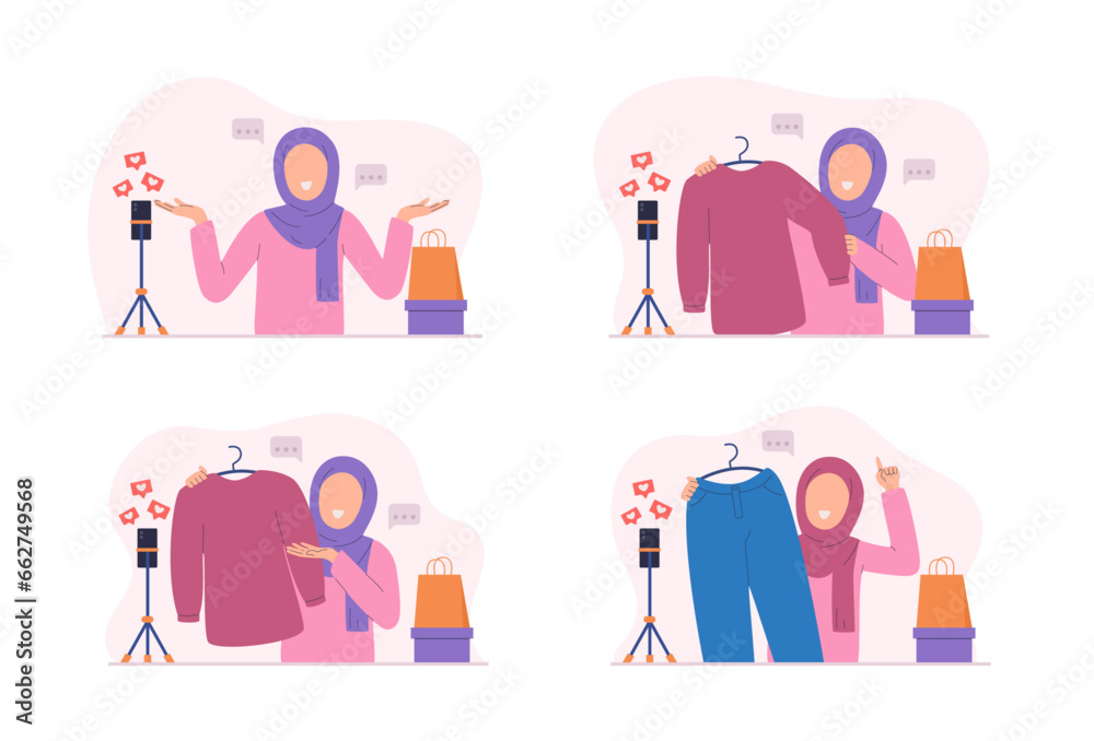 Flat design of woman muslim selling online Flat design of woman muslim selling online