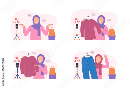 Flat design of woman muslim selling online