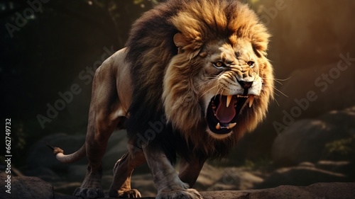 Hyper realistic lion roaring with king animal photography picture Ai generated art