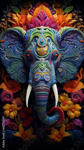 Intricate detailed colorful elephant psytrance picture Ai generated art