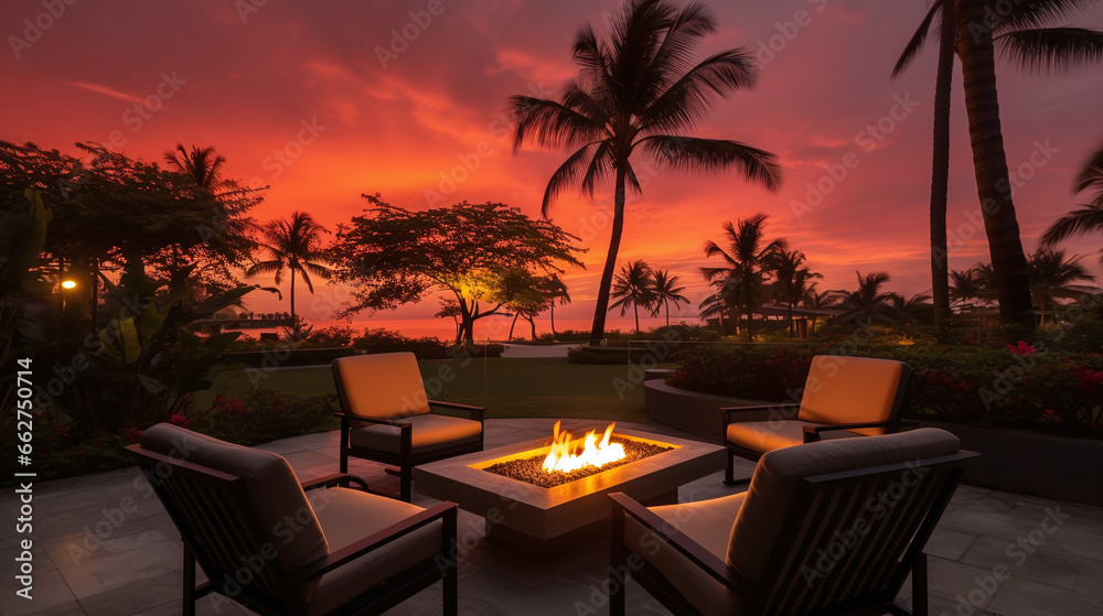 Gorgeous and Tranquil Sunset Scene by the Fire Pit