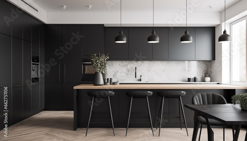 Modern kitchen design with elegant wood material and stainless steel appliances generated by AI