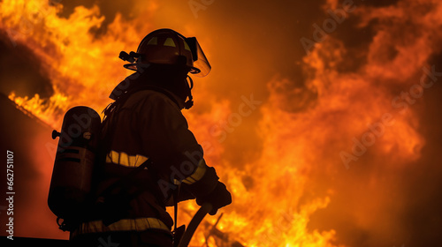 Dynamic Firefighter Battling Intense Flames