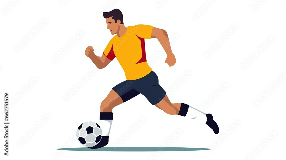 Athletic Soccer Player in Action - Flat Minimalist Illustration on White Background