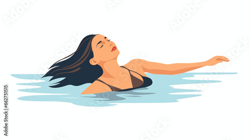 A woman swimming in the water minimalist flat illustration