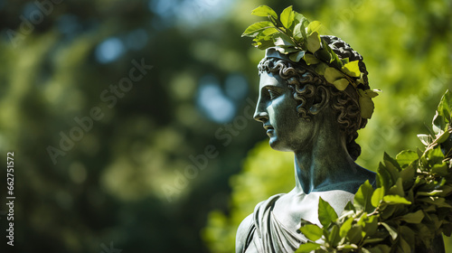 Ancient Greek Goddess Statue adorned with Golden Laurel Wreath