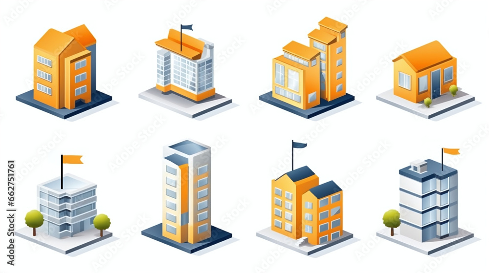Building Icons on White Background for Real Estate Concepts