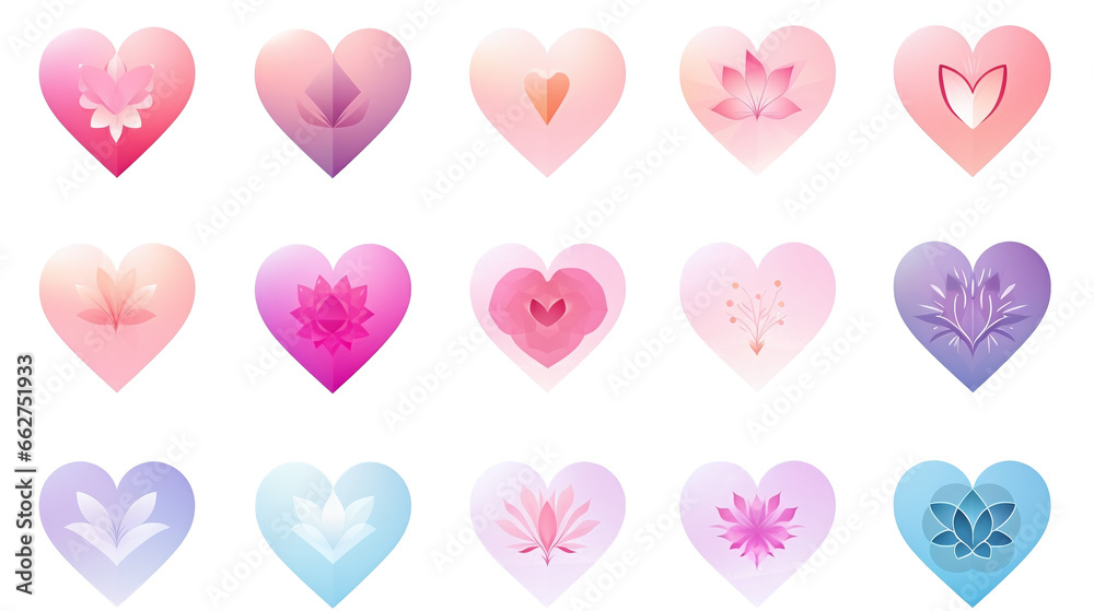 Hearts Symbol with Various Designs On transparent Background