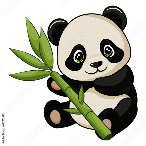 Sitting cute panda with bamboo