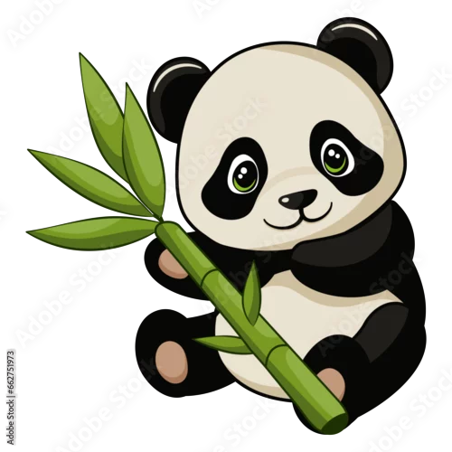 Obraz Sitting cute panda with bamboo