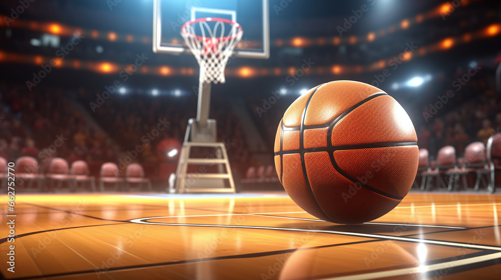 Basketball Ball on NBA Basketball Court Illustration