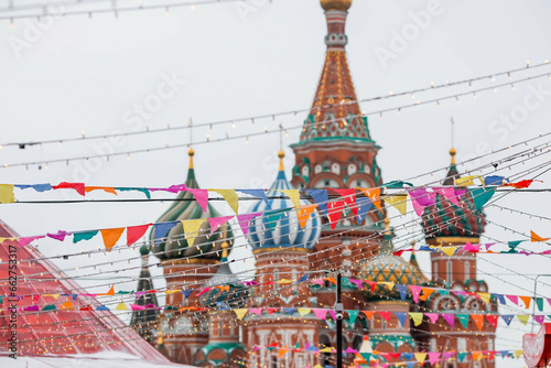 Christmas decoration of Red Square. Beautiful holiday decorations in the city. Christmas decorations of the streets. Moscow, Red Square, December 2023