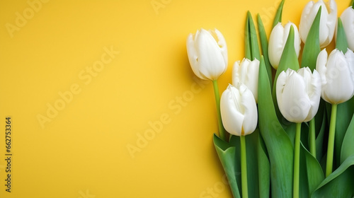 White tulips on yellow background #662753364