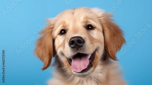Close-Up Golden Retriever Dog Portrait on Blue Background © Kiss