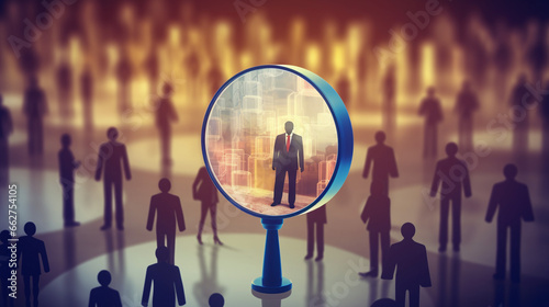 Magnifying glass show an impostor among people