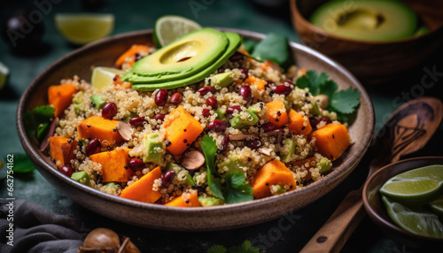 Fresh and healthy vegetarian quinoa salad with avocado and cilantro generated by AI