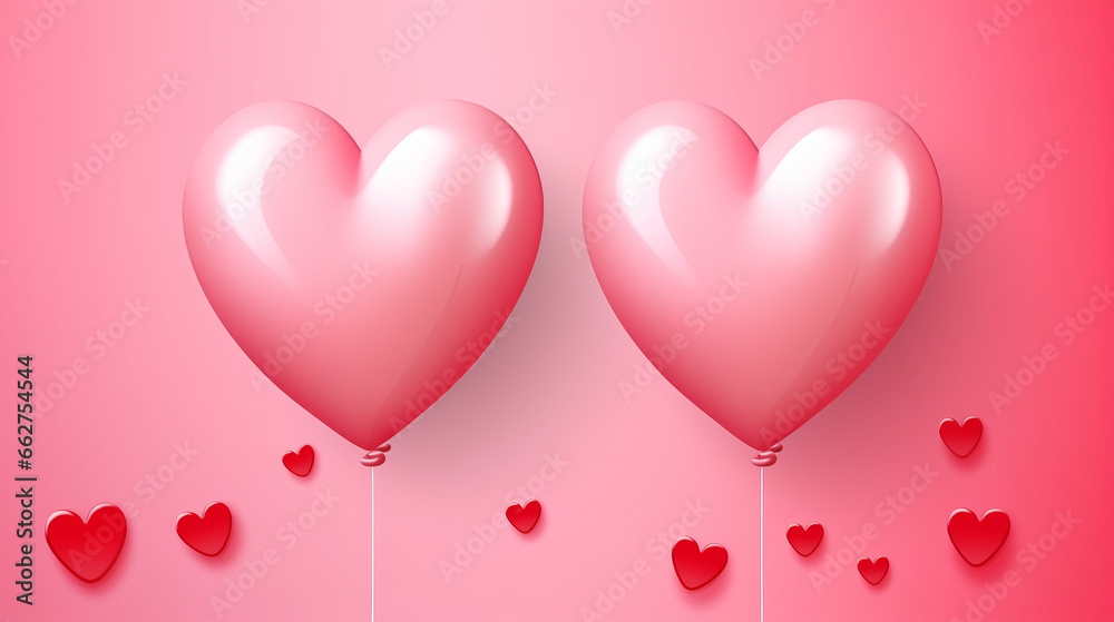Romantic Pink Heart Balloons on Background with Hearts