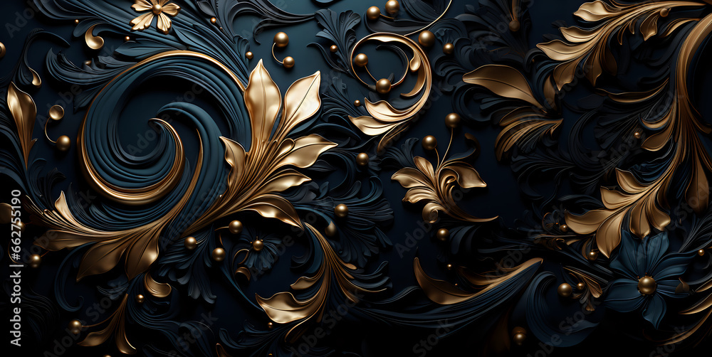 golden black floral background pattern