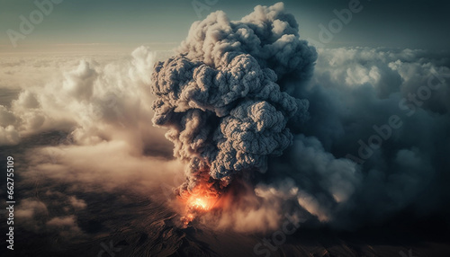 Dramatic sky explodes with beauty in nature dangerous mountain landscape generated by AI