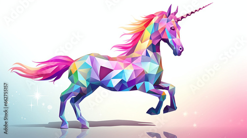 Standing Multicolored Unicorn Low Poly Illustration