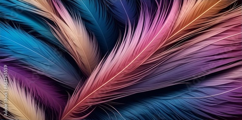 Multicolor feather background. AI generated illustration photo