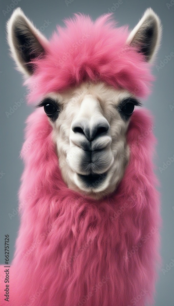 Pink llama with a fuzzy hairdo, positive energy Pink llama with a fuzzy hairdo, positive energy
