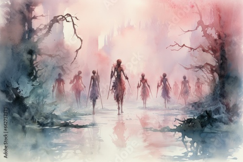Elusive mist walkers, traversing through dense fog and hidden realms - Generative AI © Sidewaypics