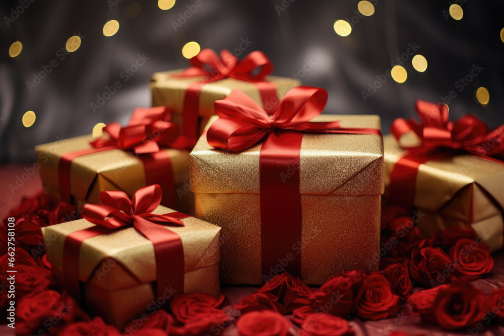 New year golden gift boxes background