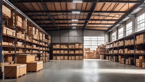 photo of a warehouse view with lots of wooden storage, made by AI generative © M.Taufiq