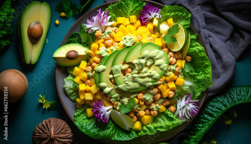 Organic vegetarian salad with fresh ingredients, healthy meal for lunch generated by AI